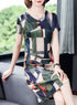 Jazzy Elegant Geometric Design V-Neck Short Sleeve A-Line Casual & Office Midi Dress